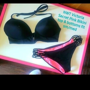 PINK Victoria's Secret Black and Pink Bikini Swimwear